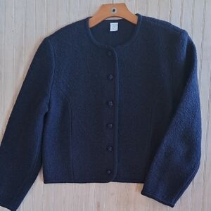 Vintage 100% Wool Lands’ End Cropped Button Jacket Navy Tailored Structured Coat